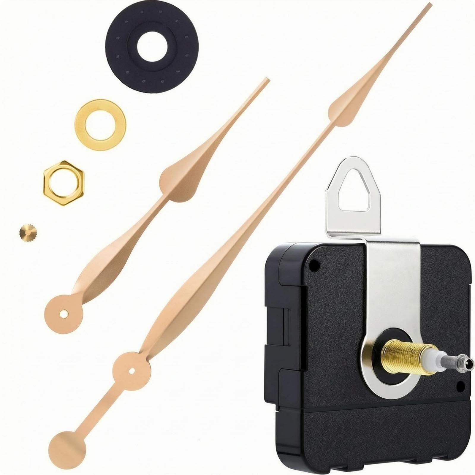 Crystal Clock Movement Kit Threaded Shaft Clock Movement with Hands Hanging Hook Timekeeping Part Gold-picture-11