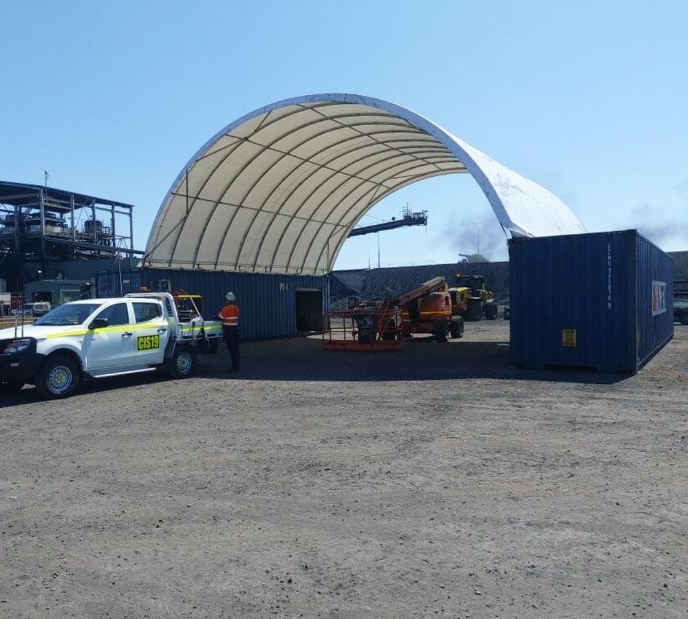 Mytee Products Container Shelter 20' (W) x 40' (L) x 6'7" (H), 21OZ PVC Cover Canopy Roof Building Conex Overseas Box Shipping Container Kit, Canvas Shelter