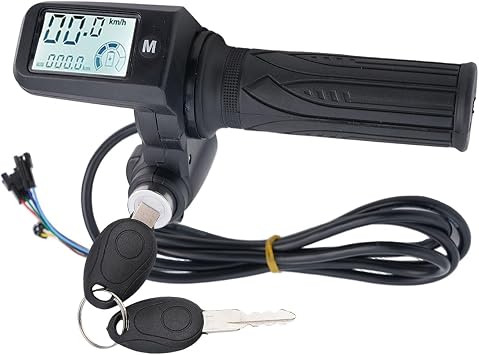 Electric Twist-Throttle Grips, E-Bike TwistThrottle 24-72V Electric Scooter Bicycle Grip Handlebar LED Display with Key Switch Indicator for E-Scooter Bicycle6pin