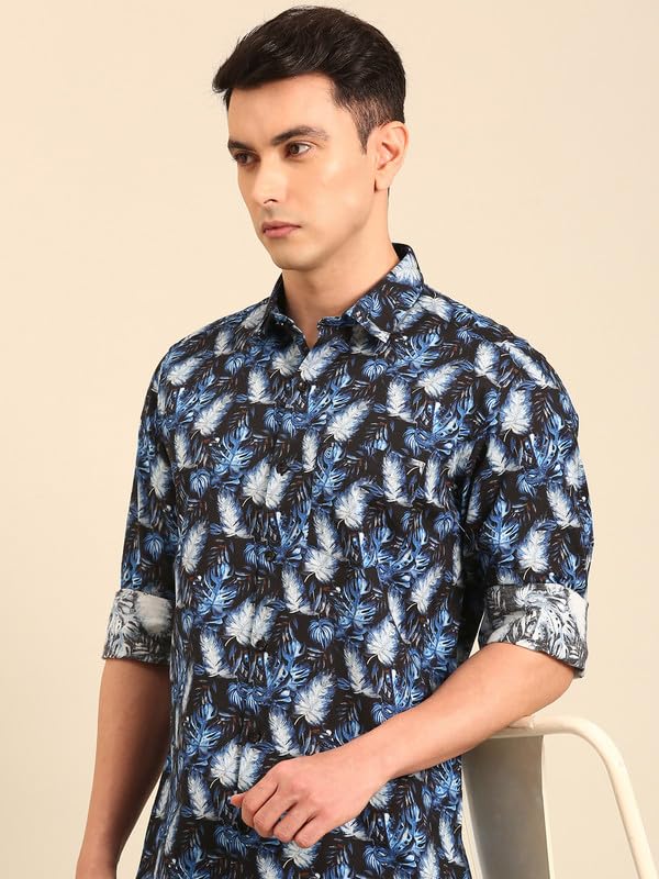 Image of Cavallo by Linen Club Men's Blended Linen Red Printed Contemporary Fit Full Sleeve Casual Shirt