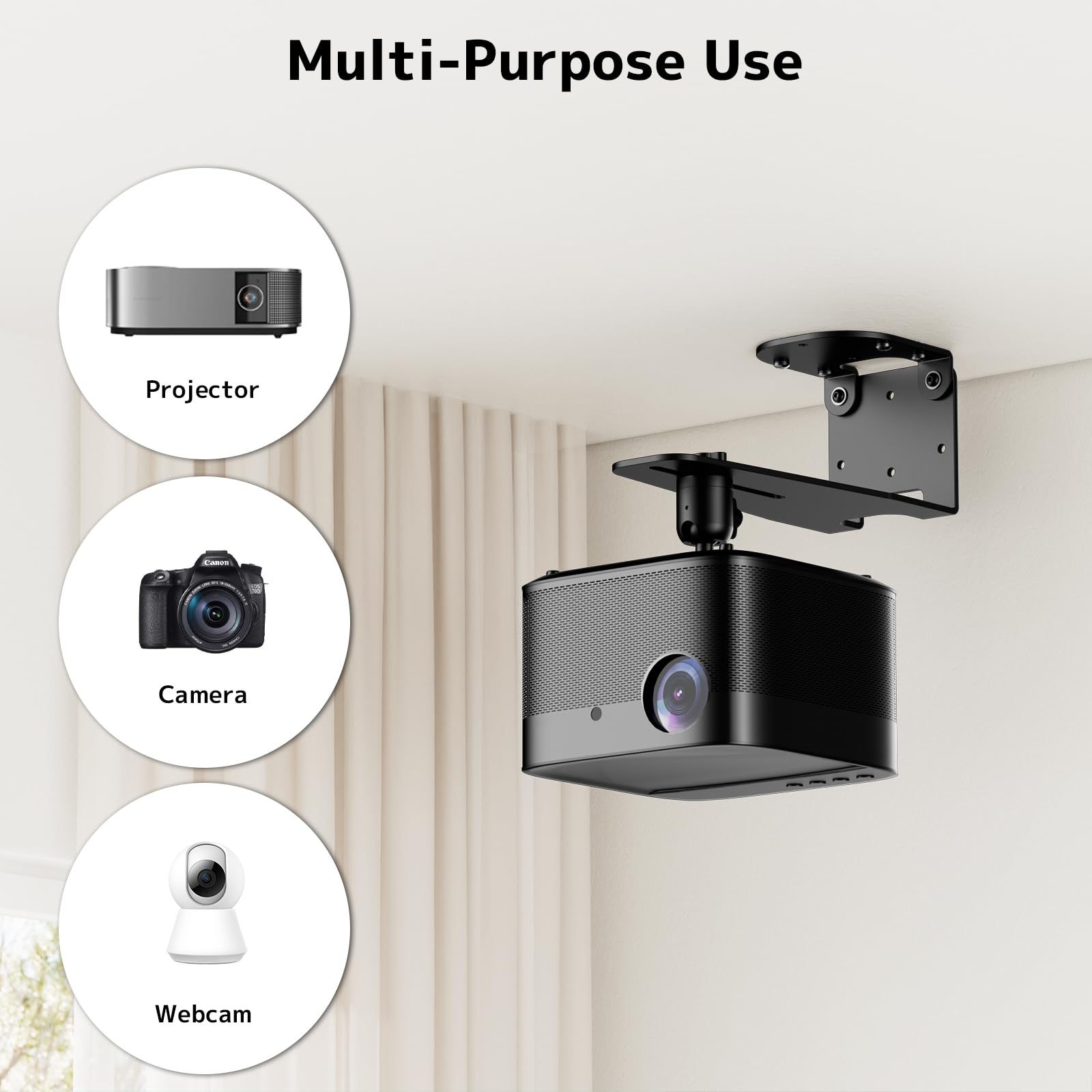 PUTORSEN Projektor Wandhalterung – Beamer Decken- und Wandhalterung Halter mit 1/4-Zoll Gewinde, bis 10 kg (Wand) / 6 kg (Decke), 360° drehbar & 12 cm verstellbar für Heimkino, Büro, Beamer Zubehör