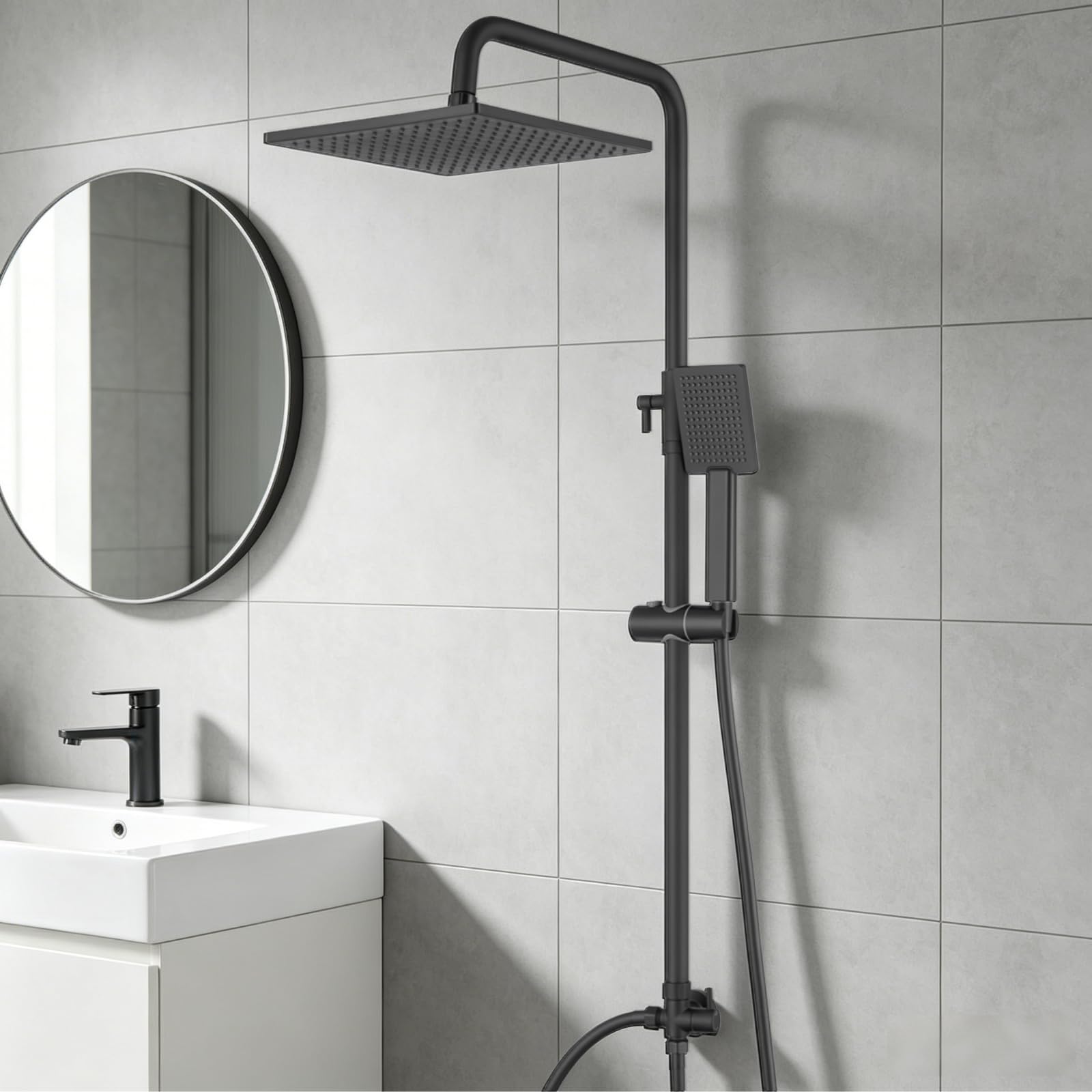 Auralum Regendusche Komplettset ohne Armatur, Edelstahl Regendusche mit Messing-Wasserteiler, duschkopf, 250mmx250mm Überkopfbrause, Duschsystem Komplettset ohne Duscharmatur, Schwarz