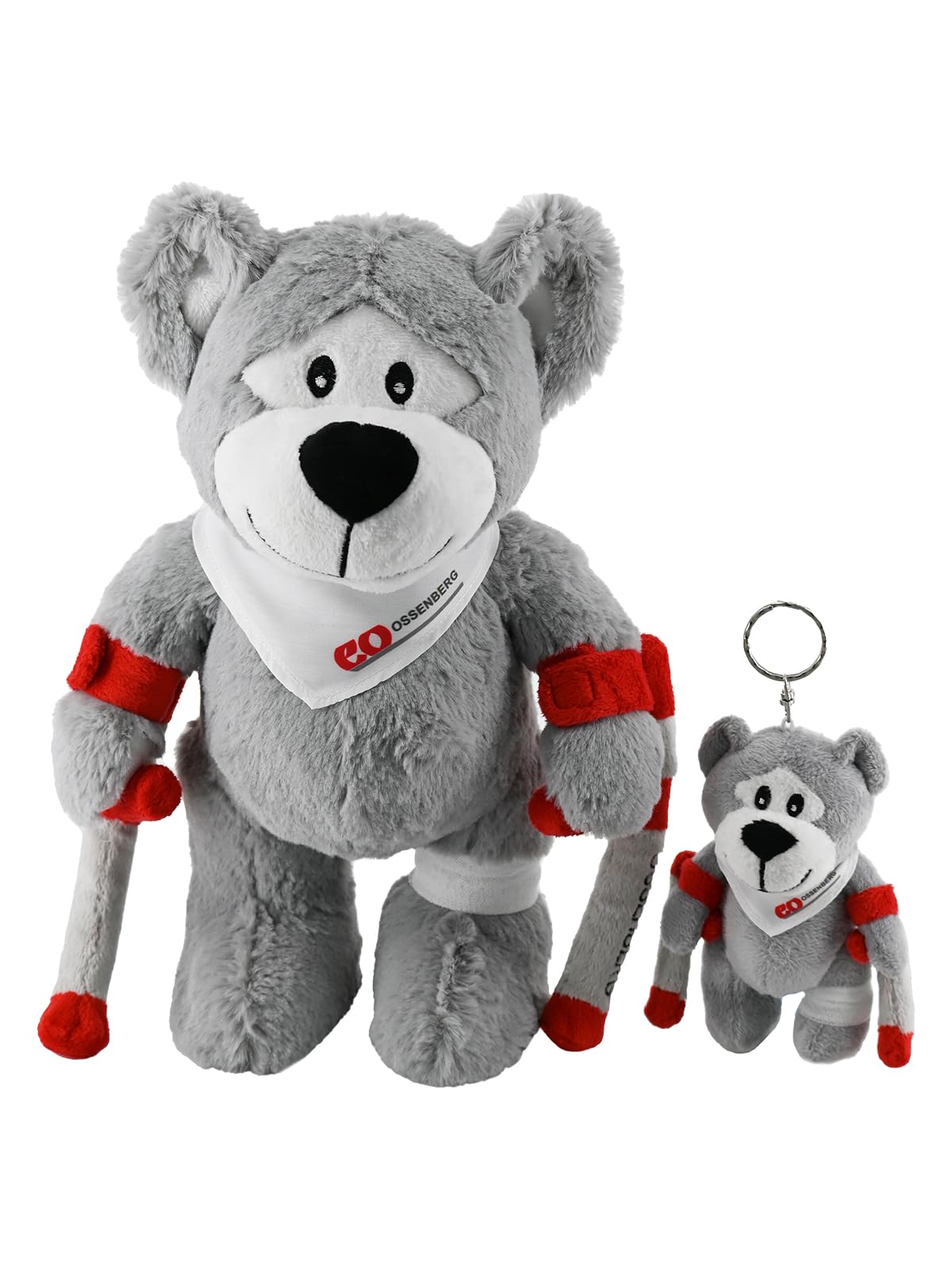 Ossenberg Orsetto peluche con stampelle, grazioso orsacchiotto con stampelle, set da 1 grande, 1 piccolo con anello portachiavi