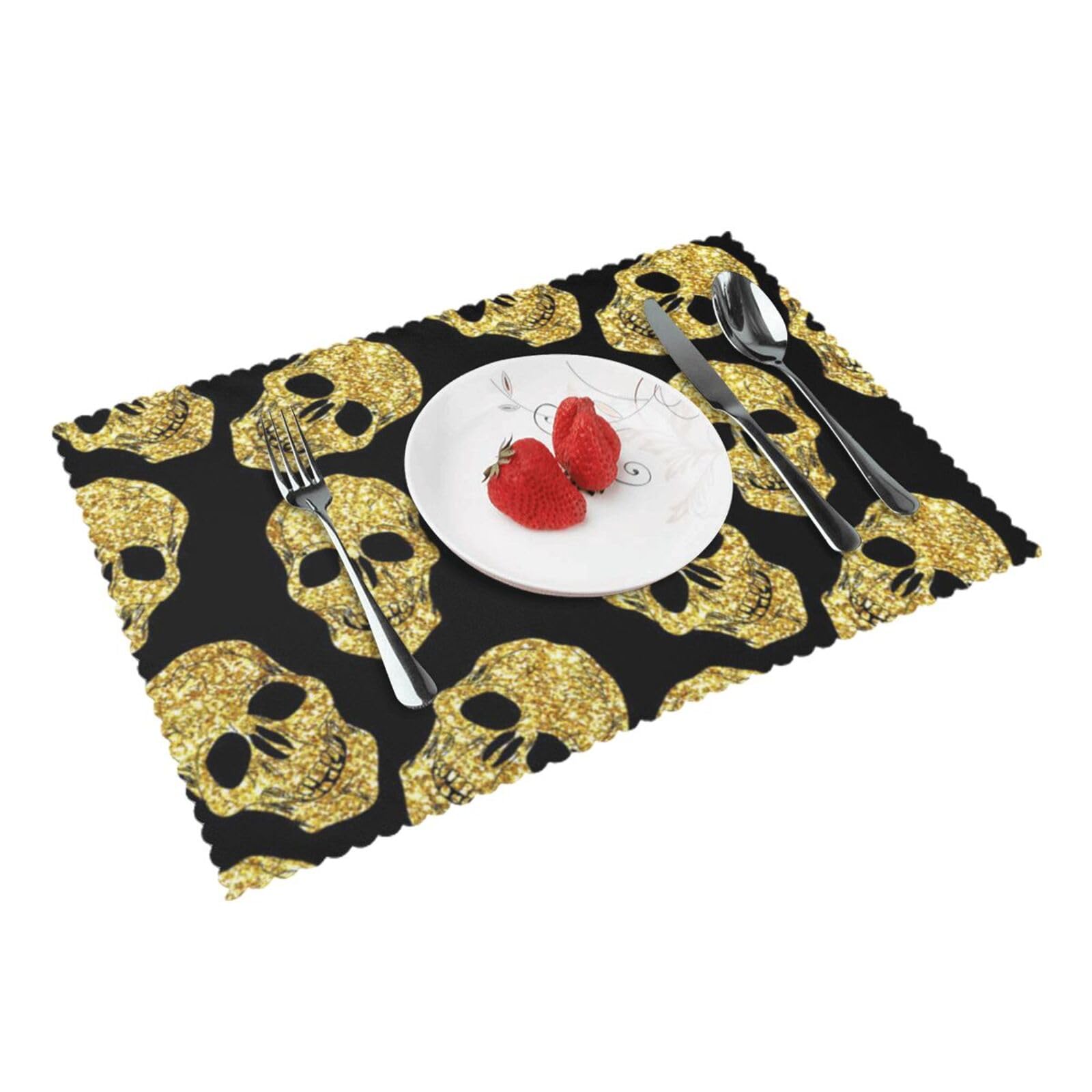 sparkling Skull pattern Printed Placemats Set of 4 PCS Washable Placemat for Kitchen Table Heat-resistant Table Mats 45x30 CM