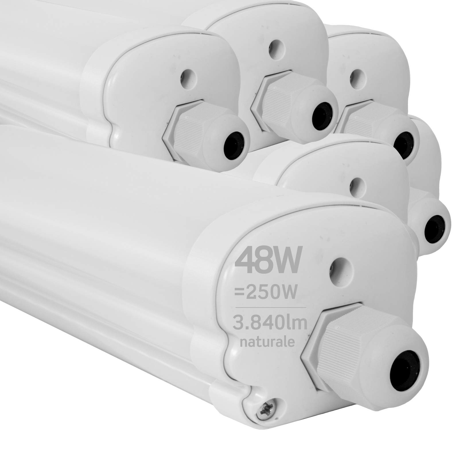 Eurocali 6x Plafoniere LED 48W 150cm Impermeabili IP65 5760 lumen - Forma: Tubo - Luce Bianco Naturale 4000K - Fascio Luminoso 120°