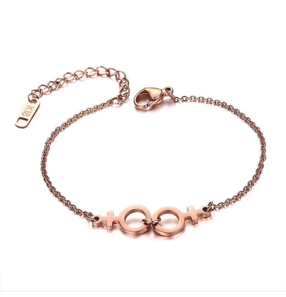 VNOXIP Rose Gold Stainless Steel Female Symbol Gay and Lesbian Pride Bracelet