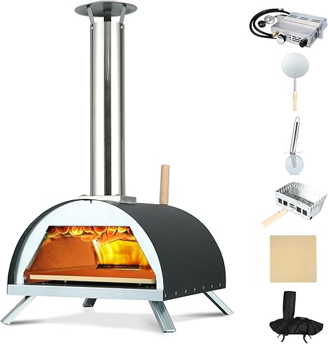Hello. Horno de pizza de combustible múltiple de 13 pulgadas para exteriores, horno de pizza portátil de pellets de madera y gas, horno de pizza de