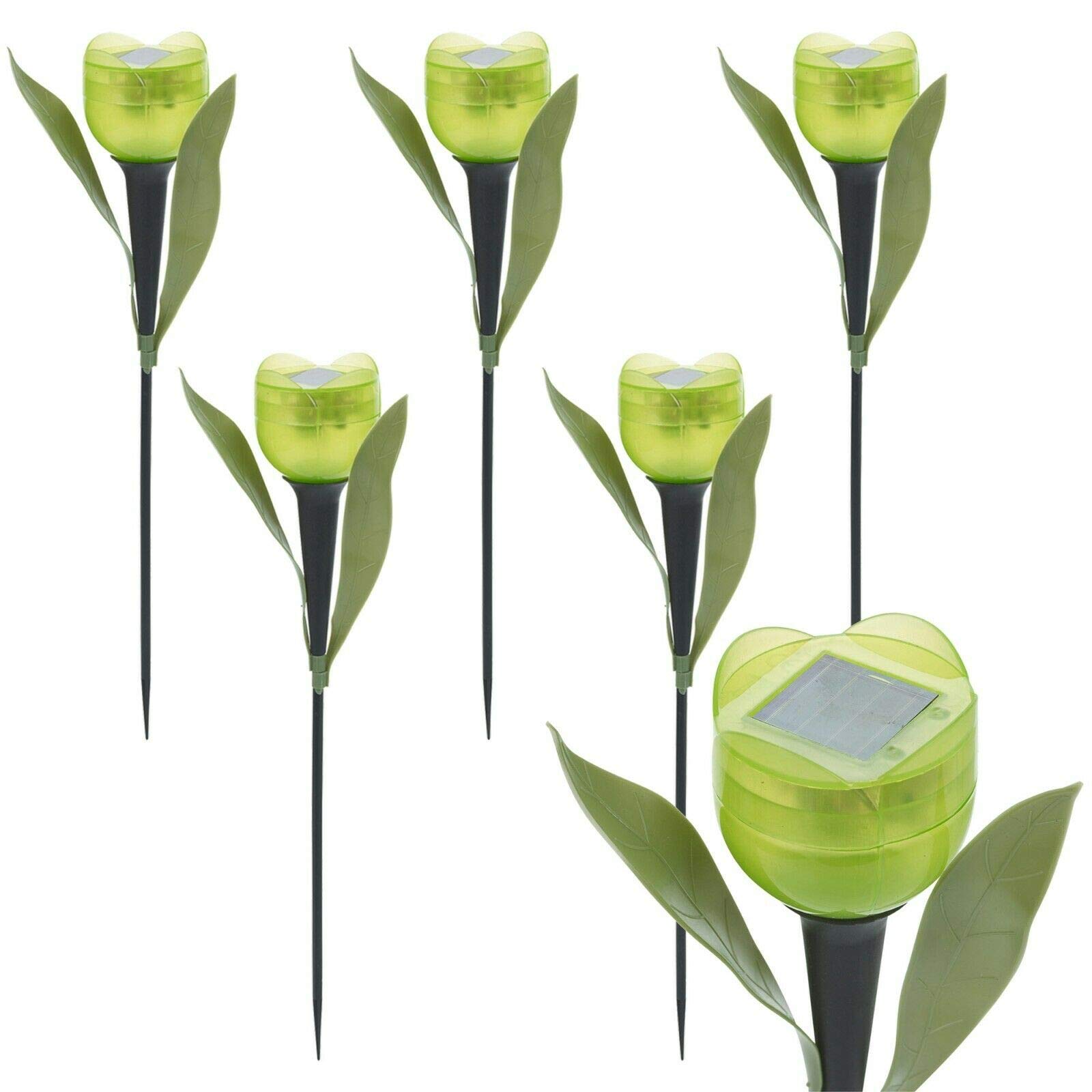 Ausuky Green 6 Pcs Led Solar Light Outdoor Garden Tulip Flower Shape Yard Standing Decor Lights (Green)
