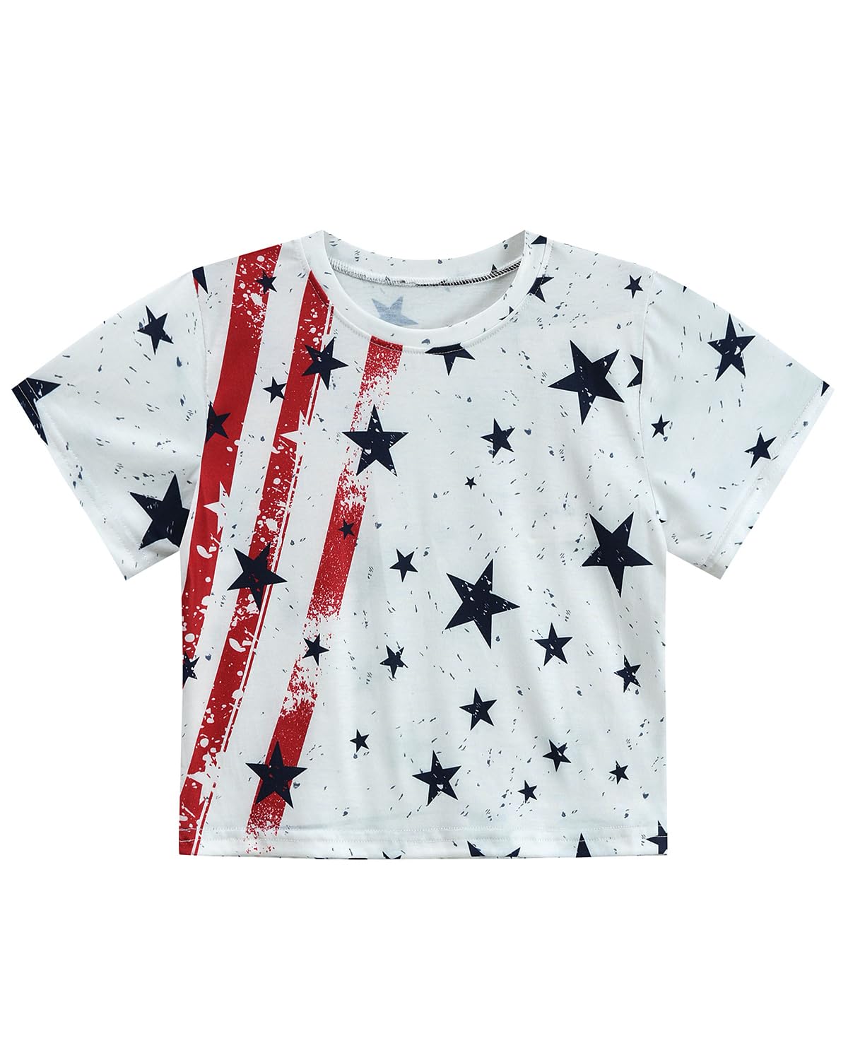 DDSOL Girls July 4th Crop Tops Patriotic Shirt American Flag Short Sleeve Tshirts for Girl 6-14 Years