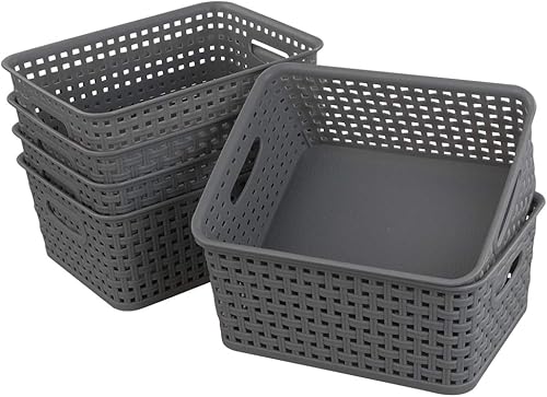 Miniatura 5 de Pekky Cestas de almacenamiento de plástico gris, cestas de organización de aula, 6 paquetes