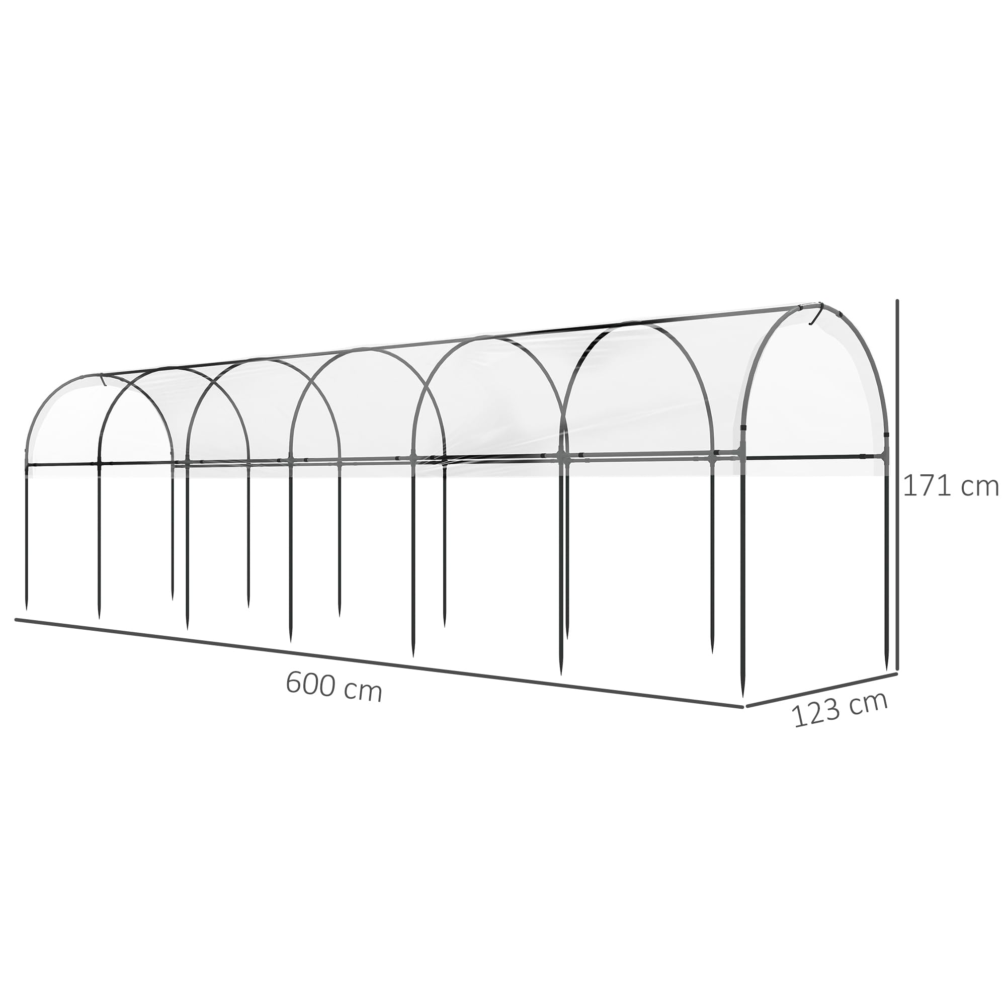 Outsunny Garden serra per pomodori 6 x 1,23 x 1,71 m 7 cerchi in acciaio - telo in plastica