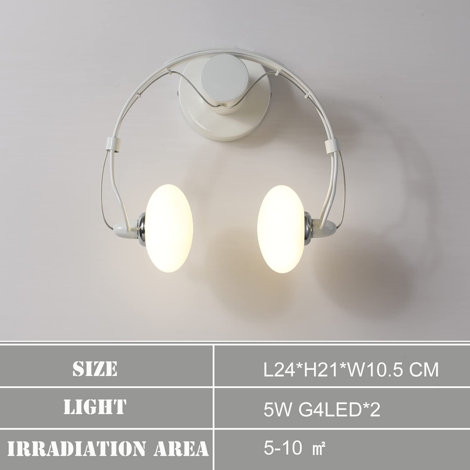 Lampada da Parete LED Moderna e Creativa a Forma di cuffietta in Ferro, Illuminazione per Camera da Letto, Comodino in Vetro, Include 2 lampadine G4 (Bianca) - Perfetta per l'arred