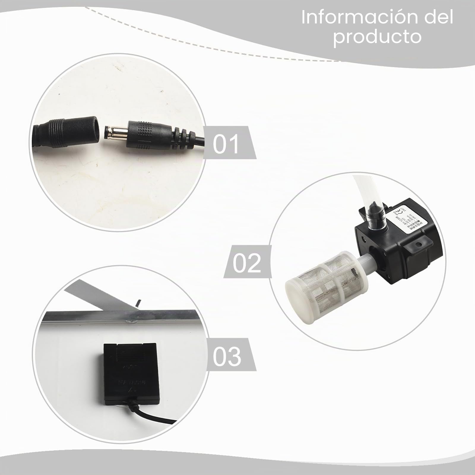 Kit de Bomba de Agua Solar Panel de 12 V iltro de Tubo para Estanque | bomba sumergible de 240 l/h caudal de 2 m filtro de tubo para estanque fuente y acuario
