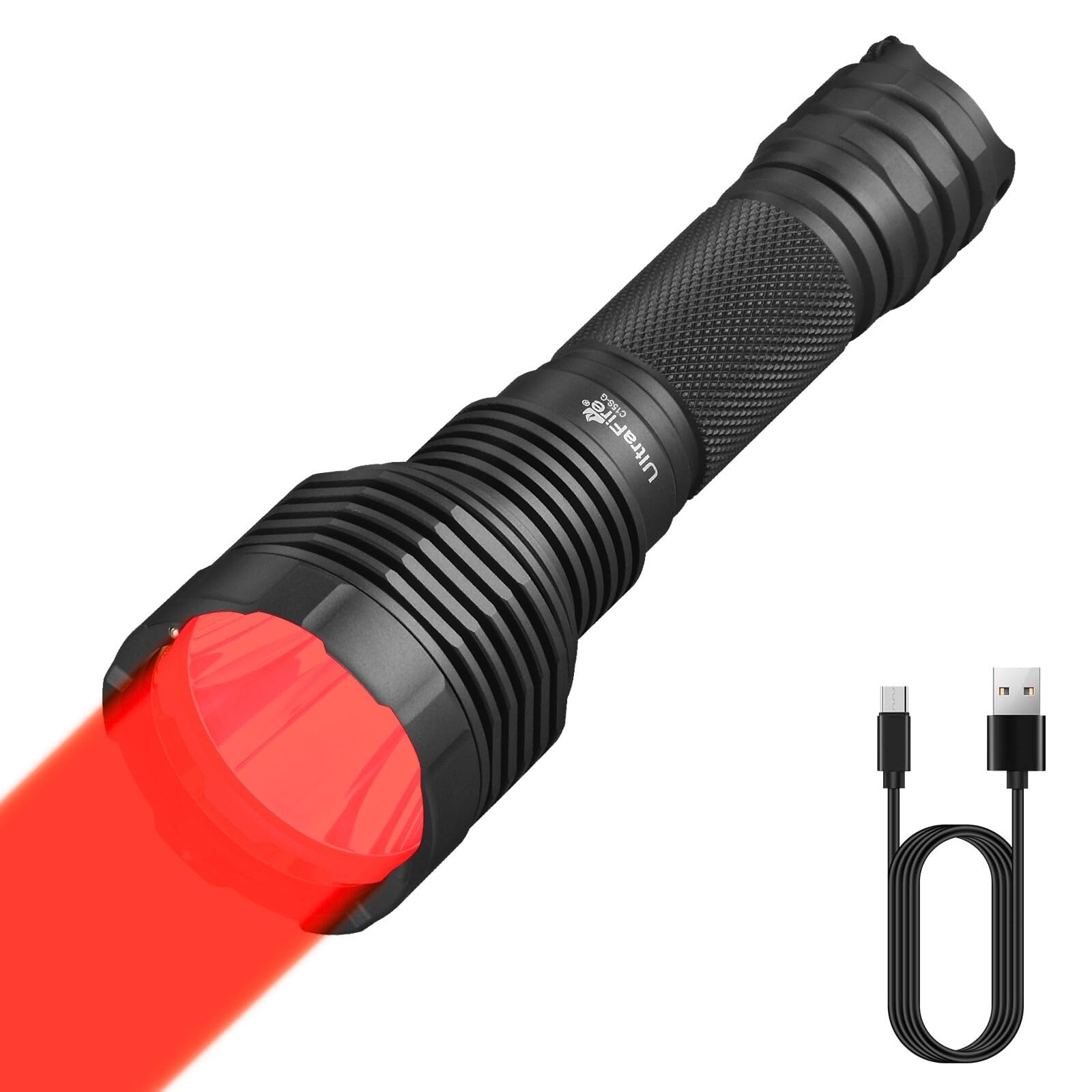 ULTRAFIRE Rechargeable Red Light Hunting Torch, 620-630nm Red Hunting Light, 382 Yards Long Range, 2 Modes for Night Vision, Wildlife Observation, Astrophotography, Darkroom Photography, C15S-R