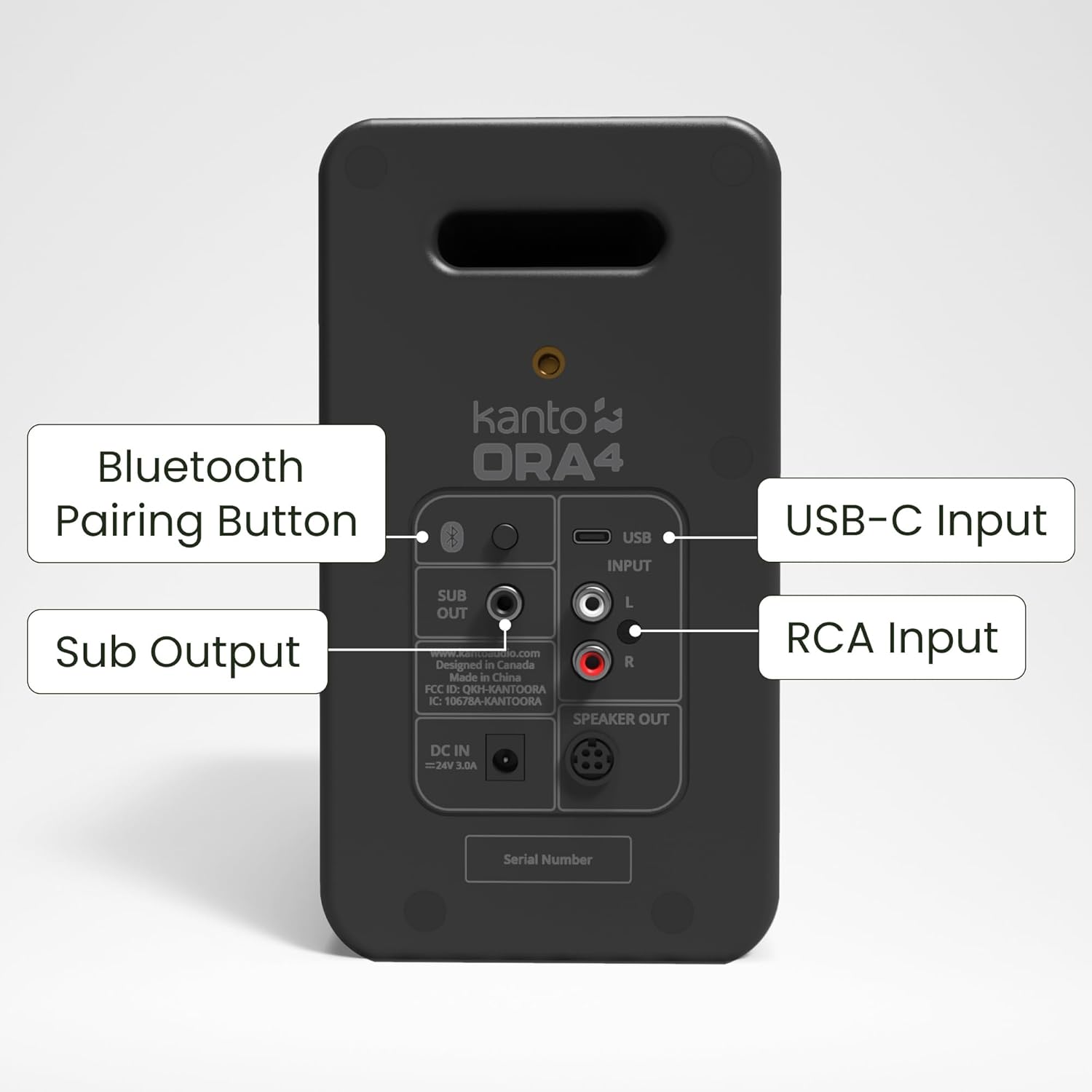 Kanto ORA4 140W Powered Reference Speakers with Bluetooth 5.0 and USB-C Input | 4” Woofers with Deep Bass Extension | Bi-Amplified | 80 Hz Automatic Crossover | Reference Quality Sound | Pair | Black - Image 3