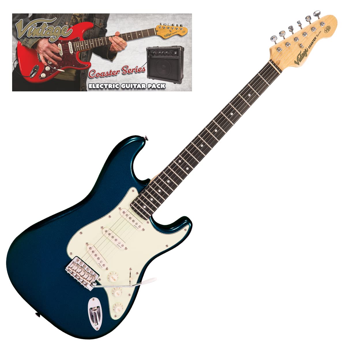 VINTAGE V60 COASTER ELECTRIC GUITAR PACK - CANDY APPLE BLUE