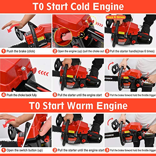 HUYOSEN 54.6CC 2-Stroke Gas Powered Chainsaw, 20-Inch Chainsaw, Cordless Handheld Gasoline Power Chain Saws for Cutting Trees, Wood, Garden and Farm(5520E Black Red).