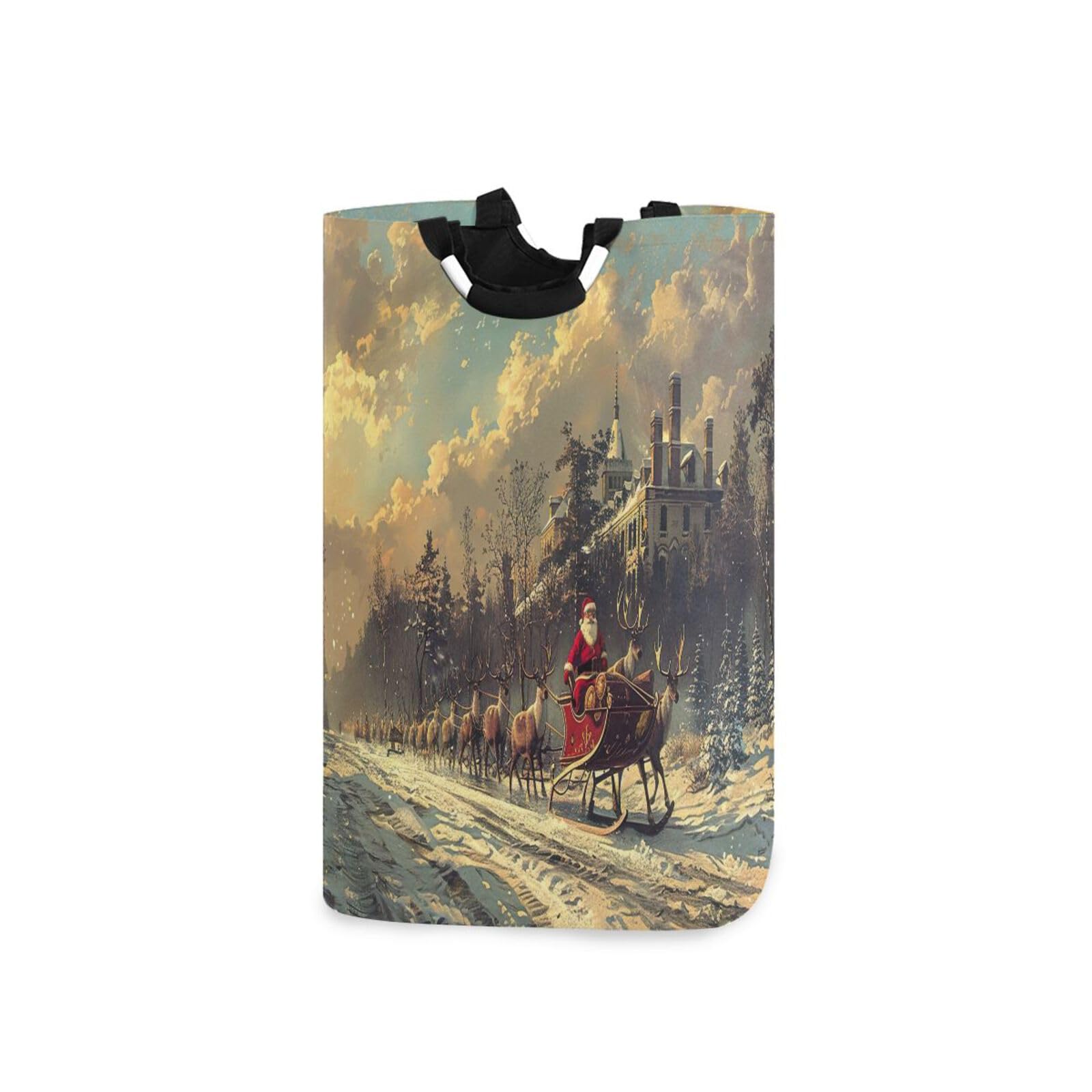 Jihqo Laundry Hamper Basket Christmas Santa Collapsible Nursery Storage Bin Waterproof Clothing Baskets for Home Bedroom Bathroom Washing Room