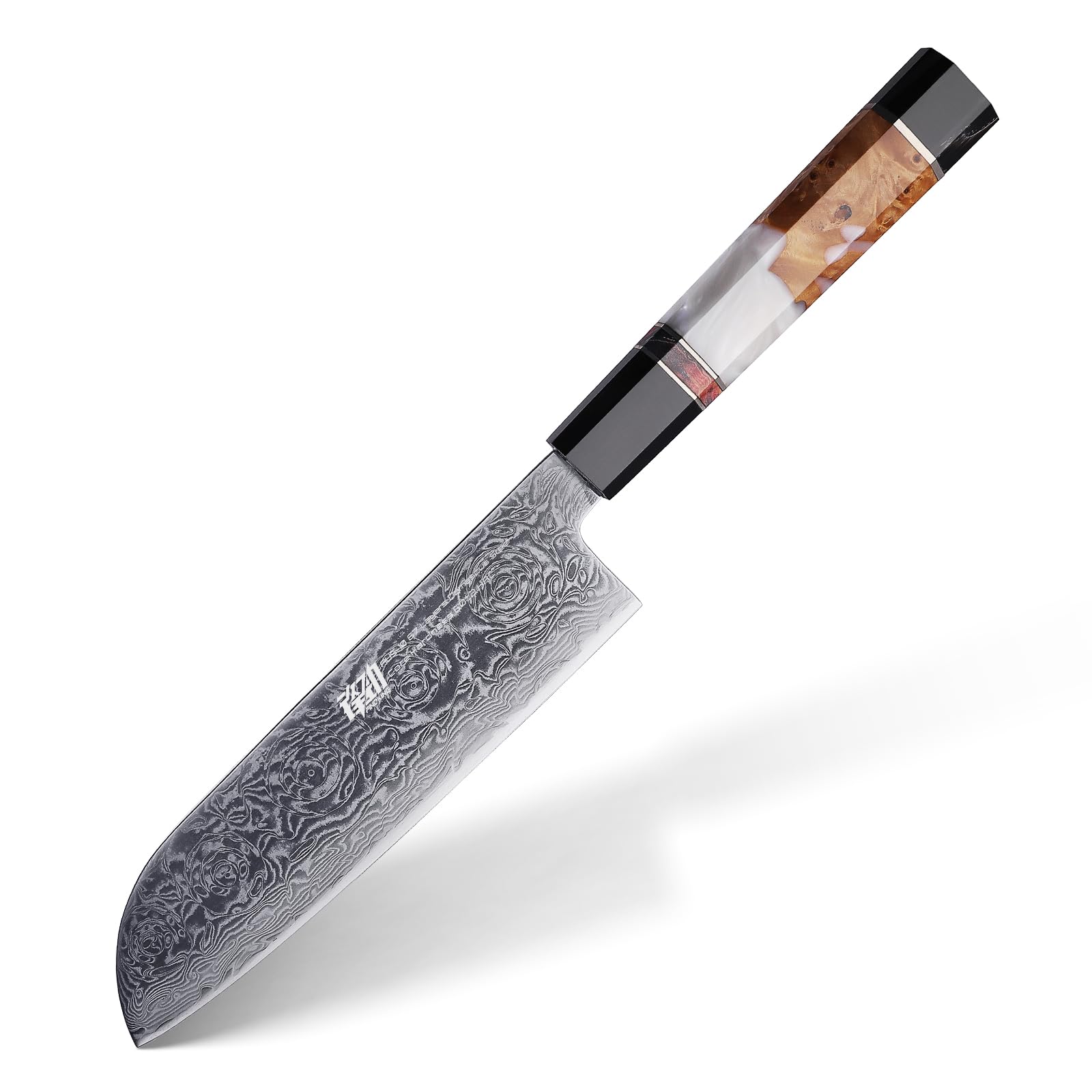 FINDKING6.9 Inch Santoku Knife, Japanese Chef Knife for Kitchen, Damascus Blade for Precision Chopping & Daily Cooking (BLACK-ROSE Series)