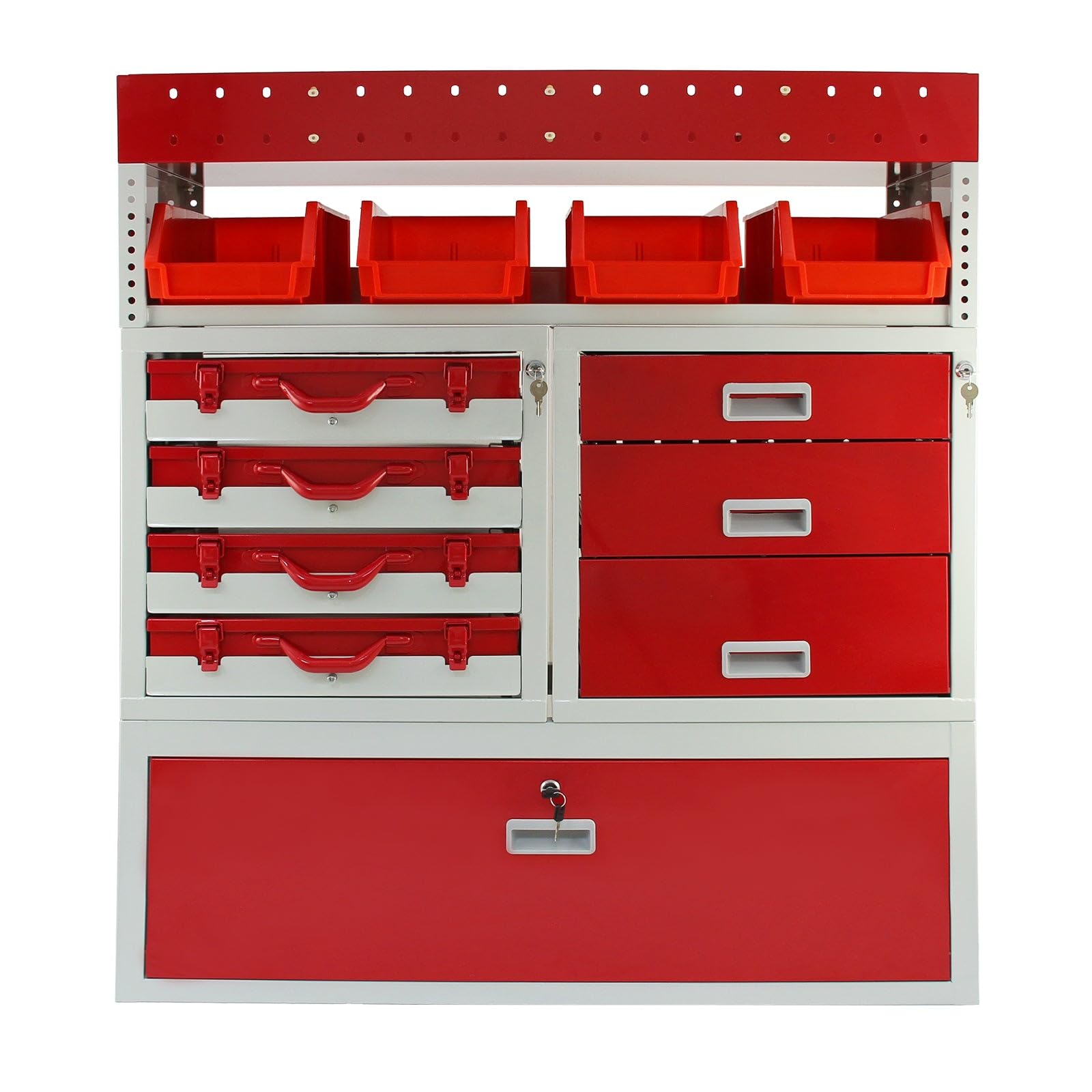 Estantería para Furgonetas Firecracker | Almacenamiento de Herramientas con Cajones con Cerradura, Cajas Extraíbles y Armario | Estructura de Acero Robusto, Capacidad 60kg | 101,6cm x 117,8cm x 36cm
