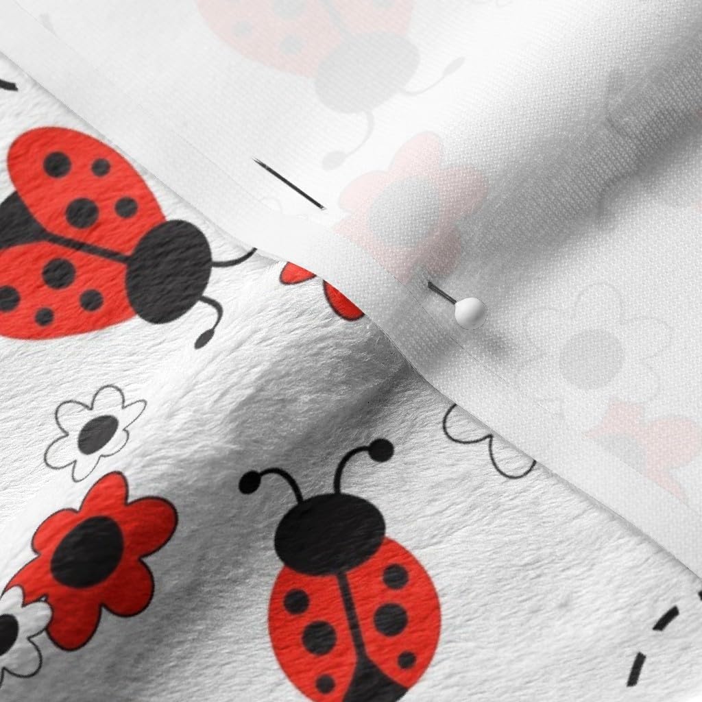 Spoonflower Fabric - Red Floral White Flowers Ladybug Girl Printed on Minky Fabric by The Yard - Sewing Baby Blankets Quilt Backing Plush