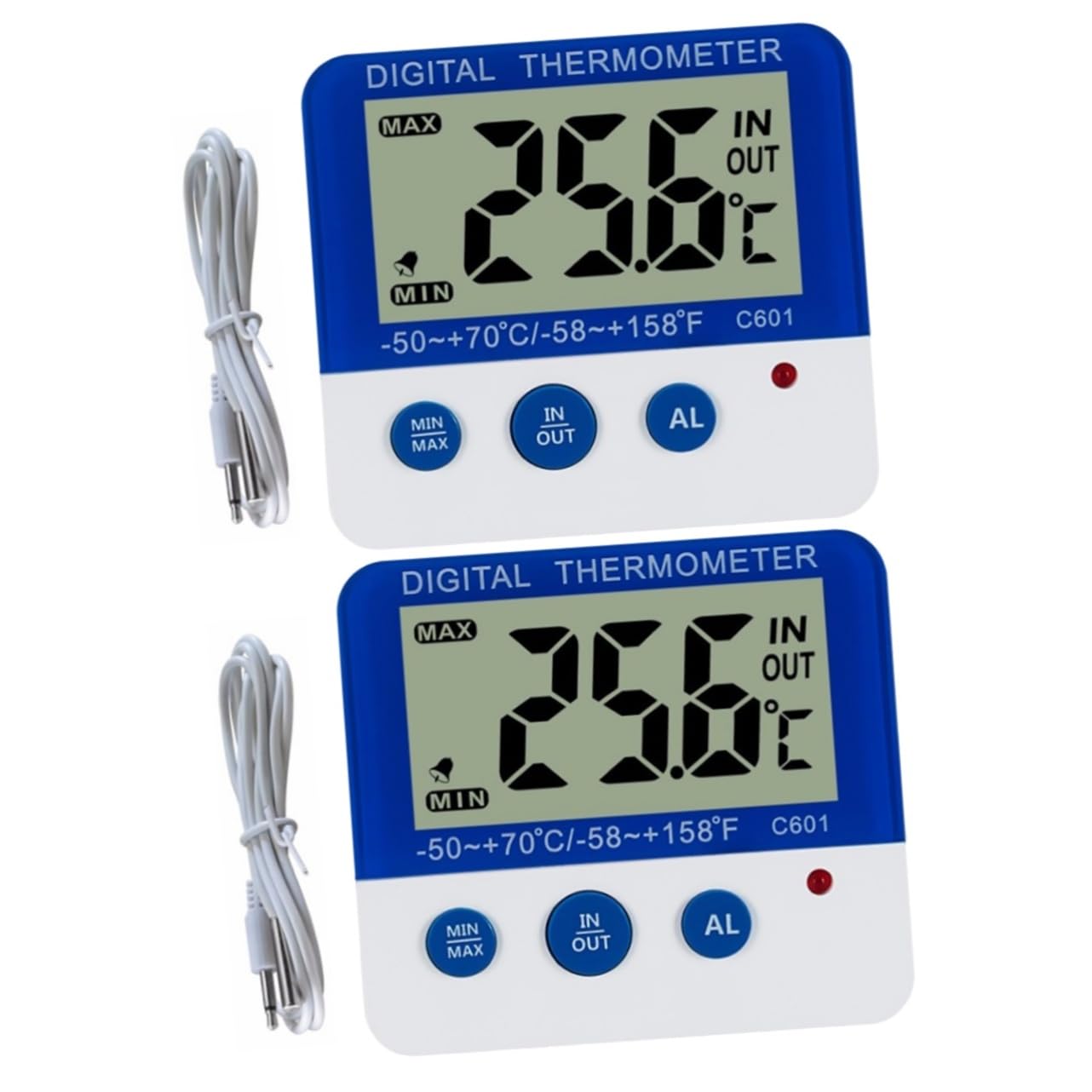 MAGICLULU 2pezzi Termometro Digitale Per Interni Ed Esterni Con Allarme Temperature Massime e Display Led Per Frigorifero e Congelatore Blu e Bianco