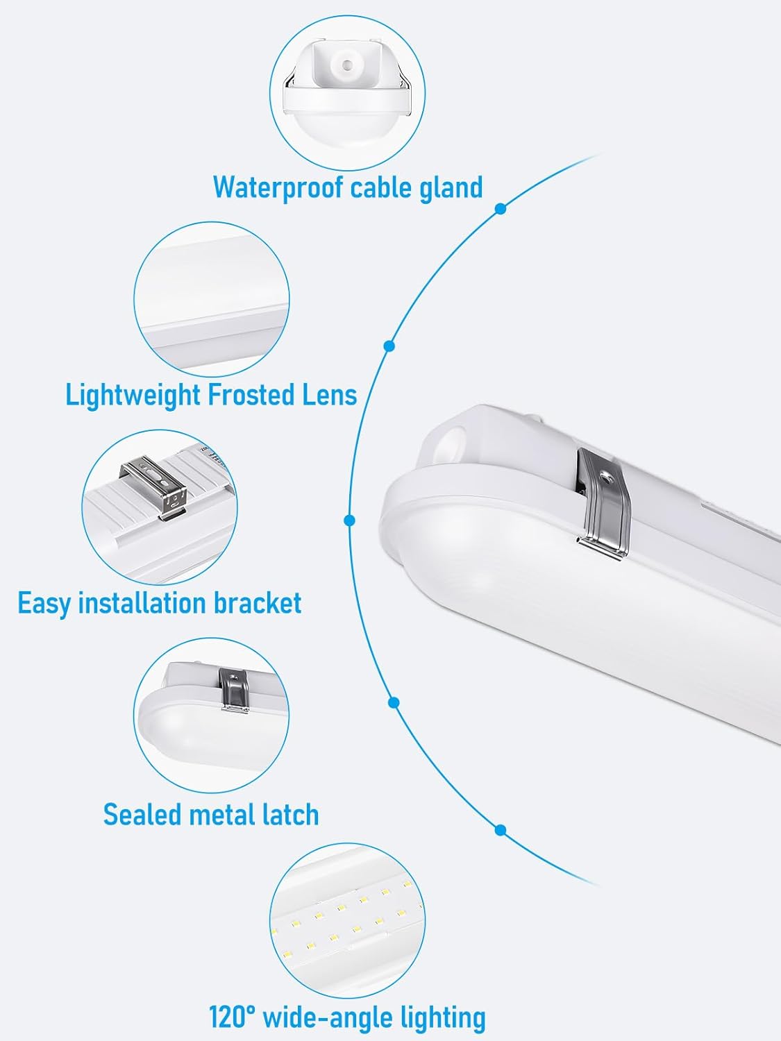 LEONLITE 8FT LED Vapor Tight Light Fixture, 80W 10400LM 5000K, IP65 120-277V Waterproof Shop Light for Warehouses, Car Wash, UL Listed Vapor Proof Light Fixture, Walk in Freezer, Pack of 2