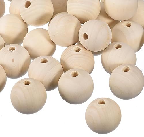 Miniatura 8 de uxcell 30 cuentas espaciadoras de madera natural de 0.98 pulgadas (0.984 in), agujero grande sin terminar cuentas de madera redondas sin terminar