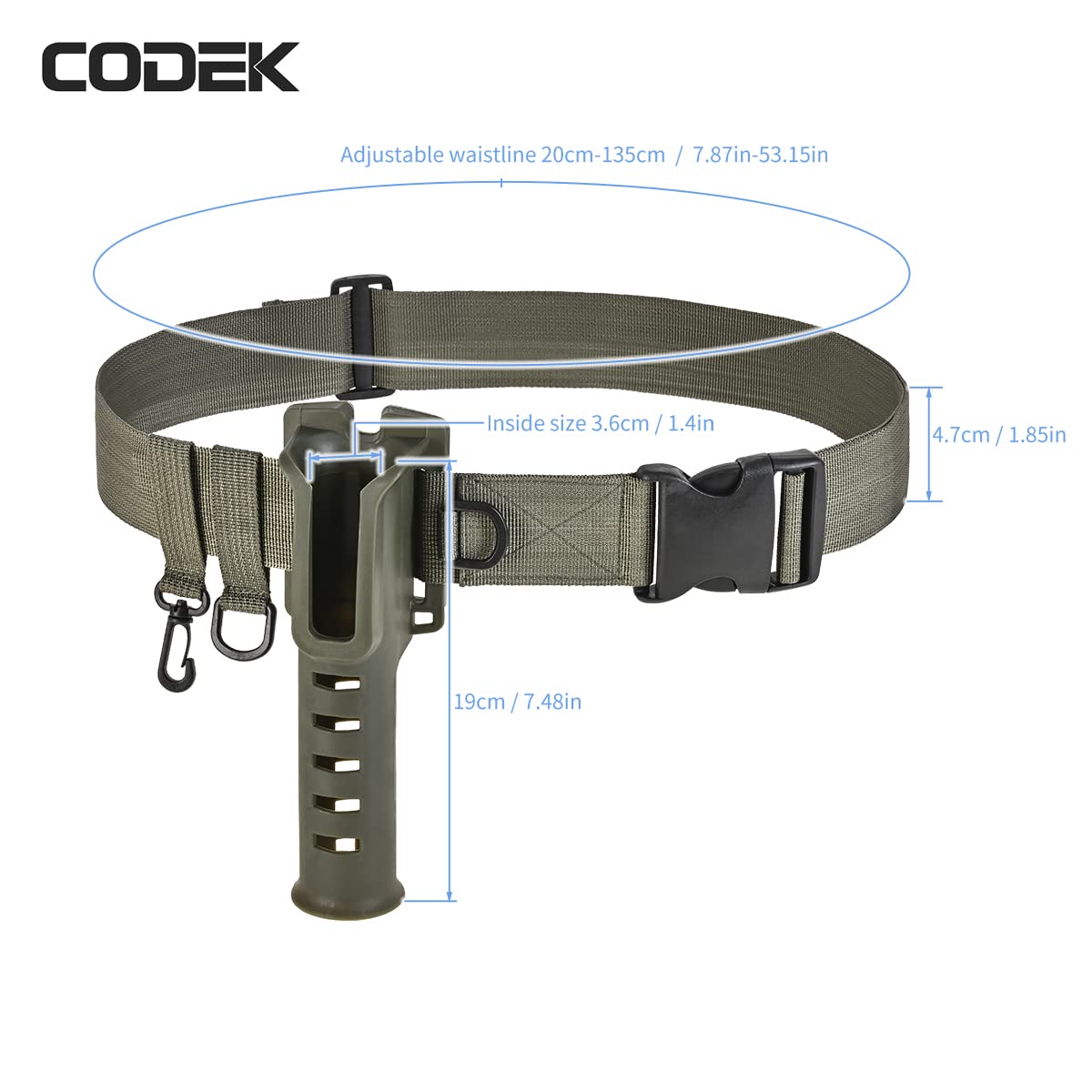 CODEK Wędkarski pas biodrowy uchwyt na wędkę, regulowane paski do brodzenia z przenośnym wkładem do kijków spinningowych, kołowrotka, surfingu, kajaka, muchy, przenośne, akcesoria wędkarskie, pasek do