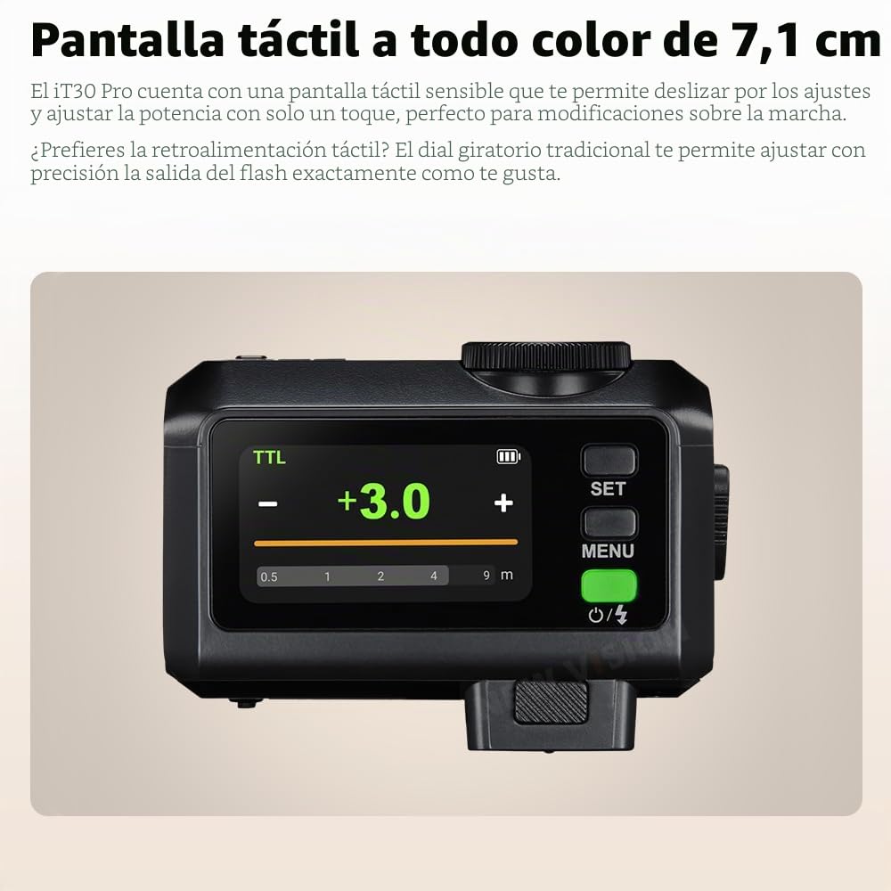 Godox iT30Pro S iT30ProS Mini flash Compatible con la Cámara Sony,exposición automática TTL, HSS 1/8000 segundos, sistema Xsystem inalámbrico 2.4G, pantalla táctil a todo color de 2.8 pulgadas (Negro)