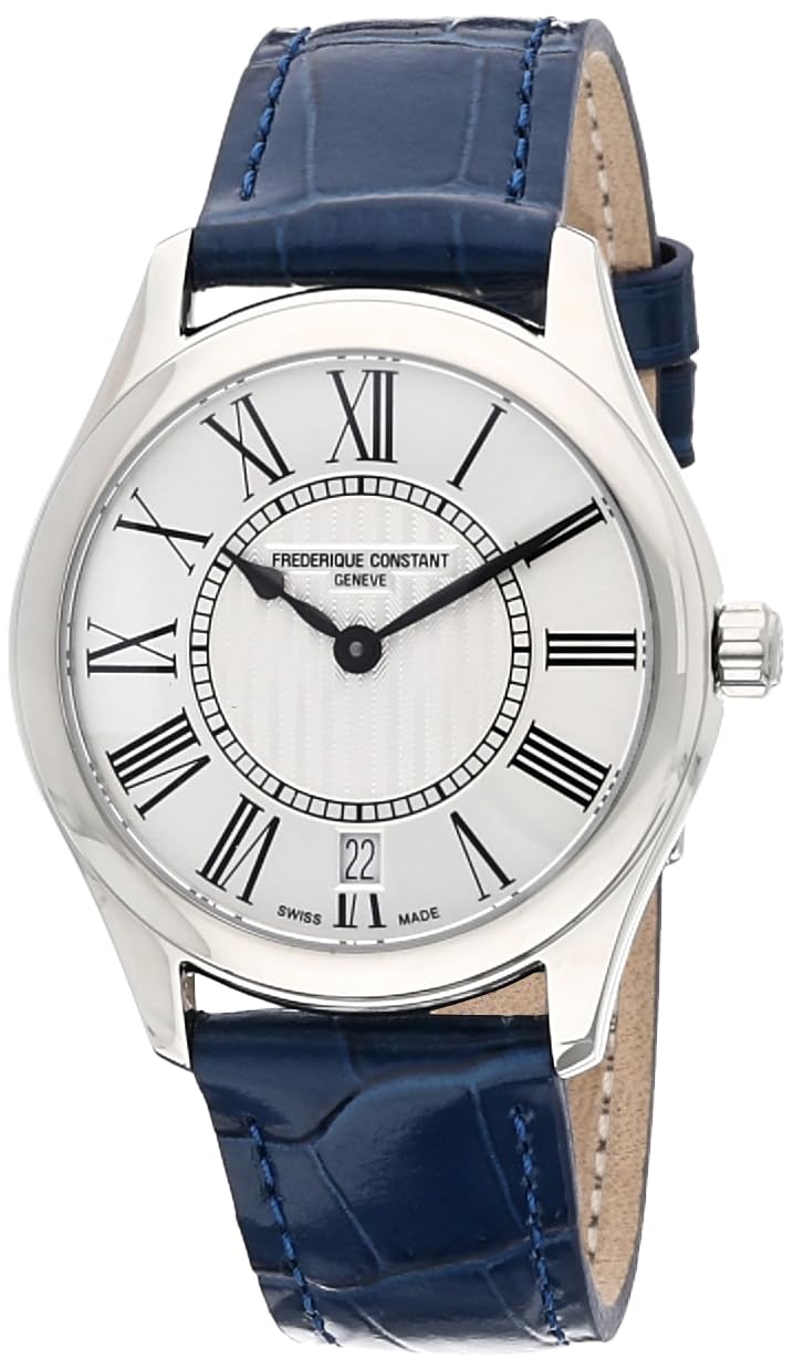 Frederique Constant Ladies Quartz Classics Strap, Navy and Silver-Tone, Classics Quartz Navy Leather Strap