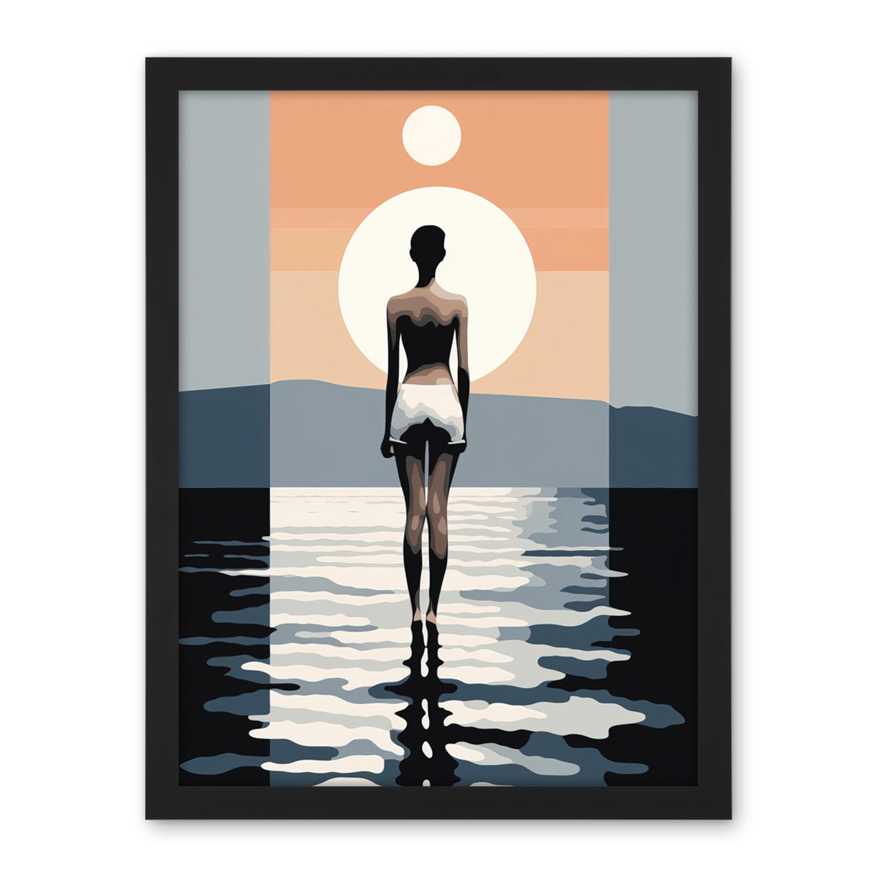 Artery8 The Sea is Calling Modern Abstract Minimalist Artwork Sun and Moon Artwork Framed Wall Art Print 18X24 Inch