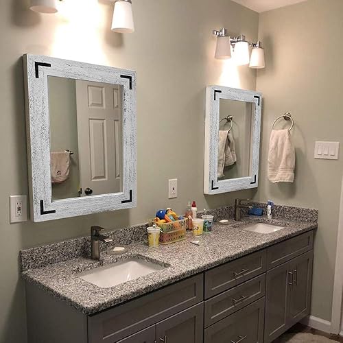 Miniatura 6 de Espejo de pared con marco de madera rústica (26 x 18 pulgadas), color gris y blanco