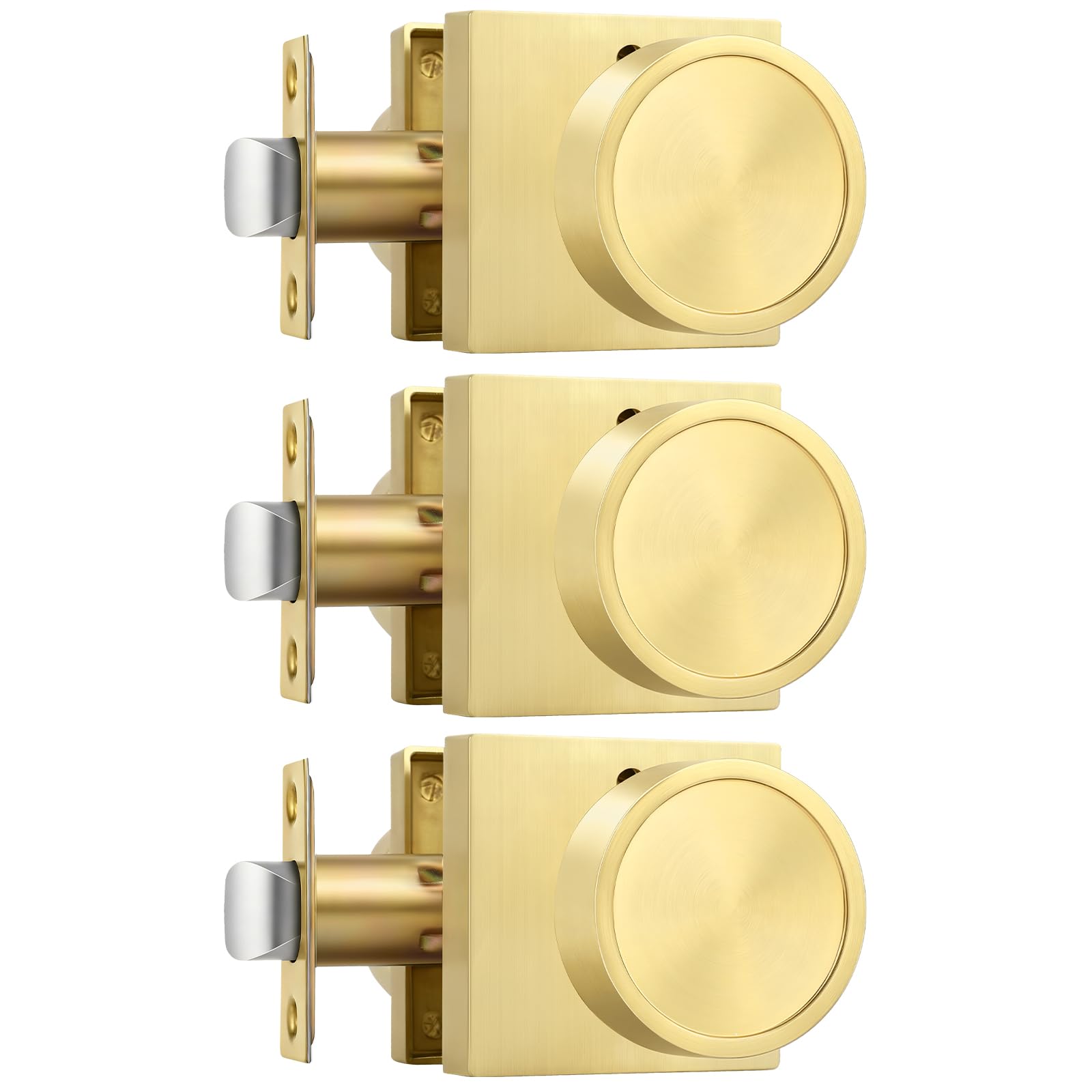 goldenwarm Gold Door Knobs 3 Pack, Privacy Brushed Gold Interior Door Knob, Brushed Brass Indoor DoorKnob for Bedroom, Bathroom, Heavy Duty Zinc-Alloy