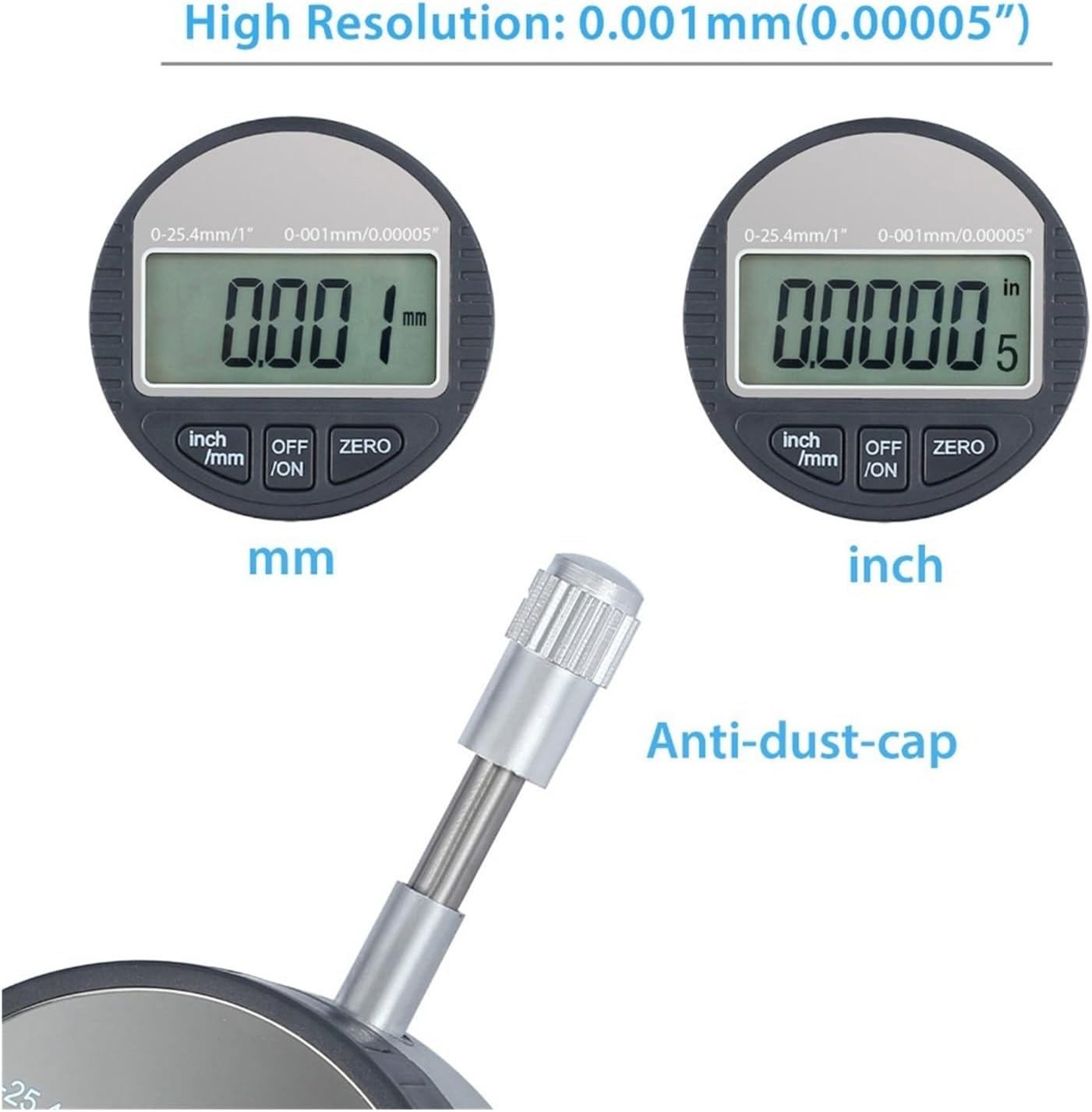 Micrometer, Digital Dial Indicator 0.001/0.00005'' Digital Probe Indicator Dial Test Gauge 0-25.4Mm/1'' Dial Test Indicator Test,