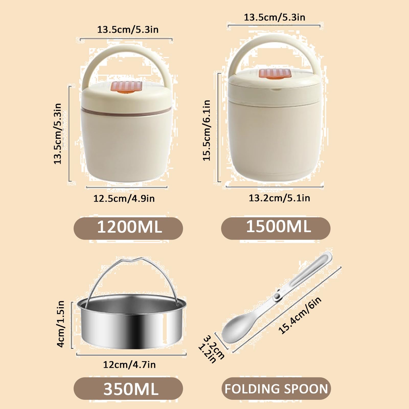 Fiambrera térmica de acero inoxidable 304, con aislamiento al vacío, cubiertos y bolsa aislante, a prueba de fugas, ideal for el trabajo, la escuela y picnics.(1200ml)