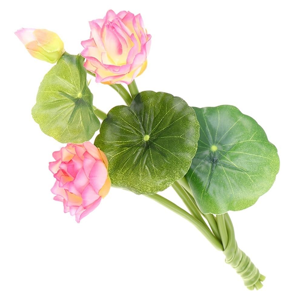 Kategoria: Hortensje z łodygami 1 szt. Symulacja kwiatu lilii wodnej, mikro krajobraz rośliny domowe dekoracje, lilia wodna PU zielona sztuczna roślina(Pink)