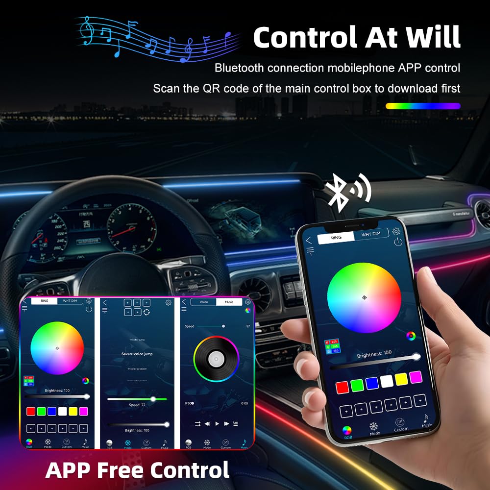 Iluminación ambiental 10 en 1 LED para interior del coche, universal