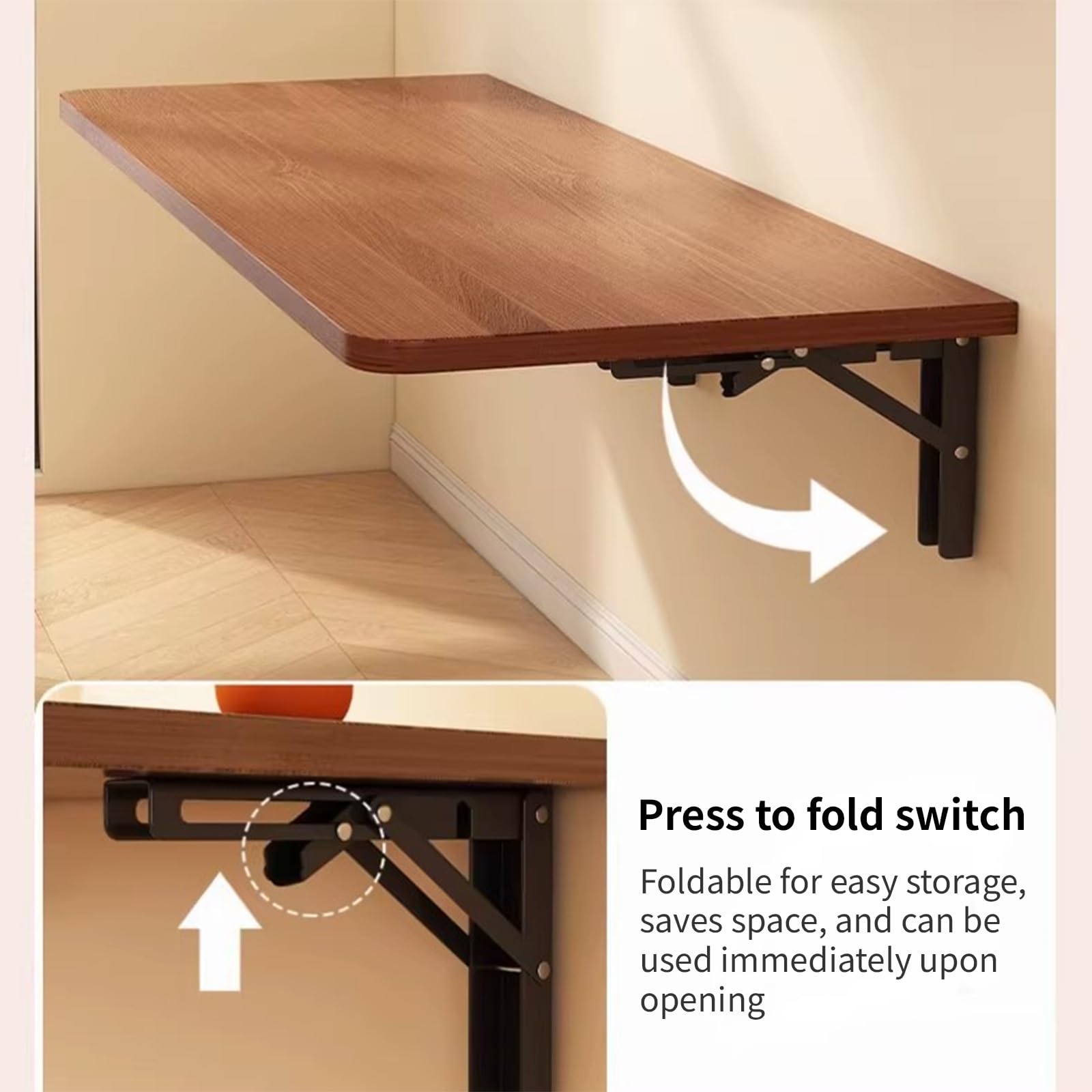 Tavolo da Pranzo Pieghevole a Parete, Moderno Stretto Sospeso, Nucleo Legno Massello, Pannello Composto Bar Caffe(White,60 * 40cm/23.6 * 15.7in)