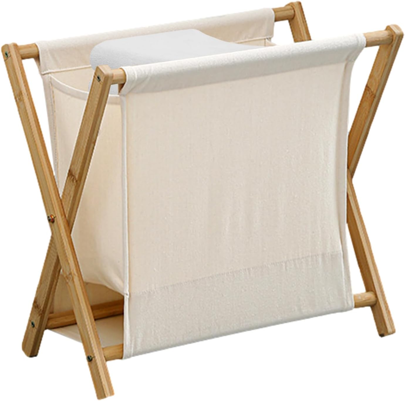 Wooden Laundry Hamper – Wood Frame, Cotton Laundry Bag, Organizer | Space-saving X-frame Clothes Basket With Durable Linen Fabric | Perfect For Bedroom, Home Laundrry, Dorm Room, Closet
