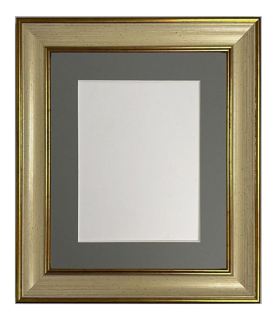 FRAMES BY POST Scandi Cream & Gold Picture Photo Frame with Dark Grey Mount 18 x 14 Image Size 14 x 11
