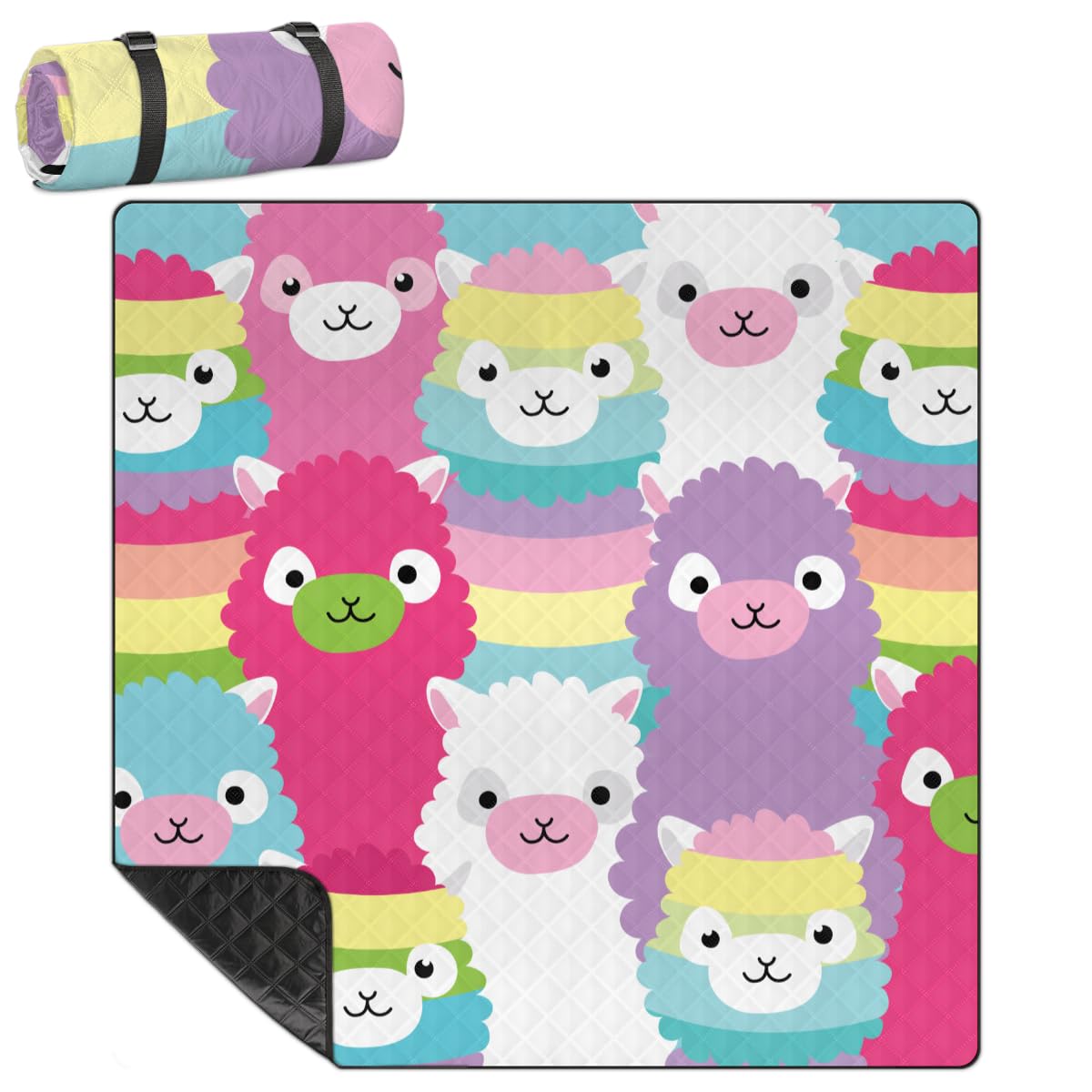 Shimoshe Extra Large Picnic Blankets 79”x 79”, Colorful Cartoon Lamb Waterproof Foldable Picnic Mat with Straps Portable Beach Blanket for Camping Park Grass Beach Indoor