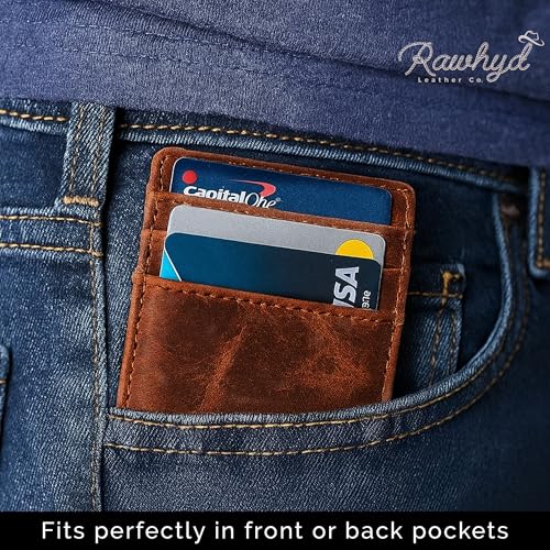 RAW HYD Men's Full-Grain Leather Slim Wallet with Money Clip - RFID Blocking, 5 Card Sleeves, Holds 15 Bills, Compact & Durable - Hunter Brown2