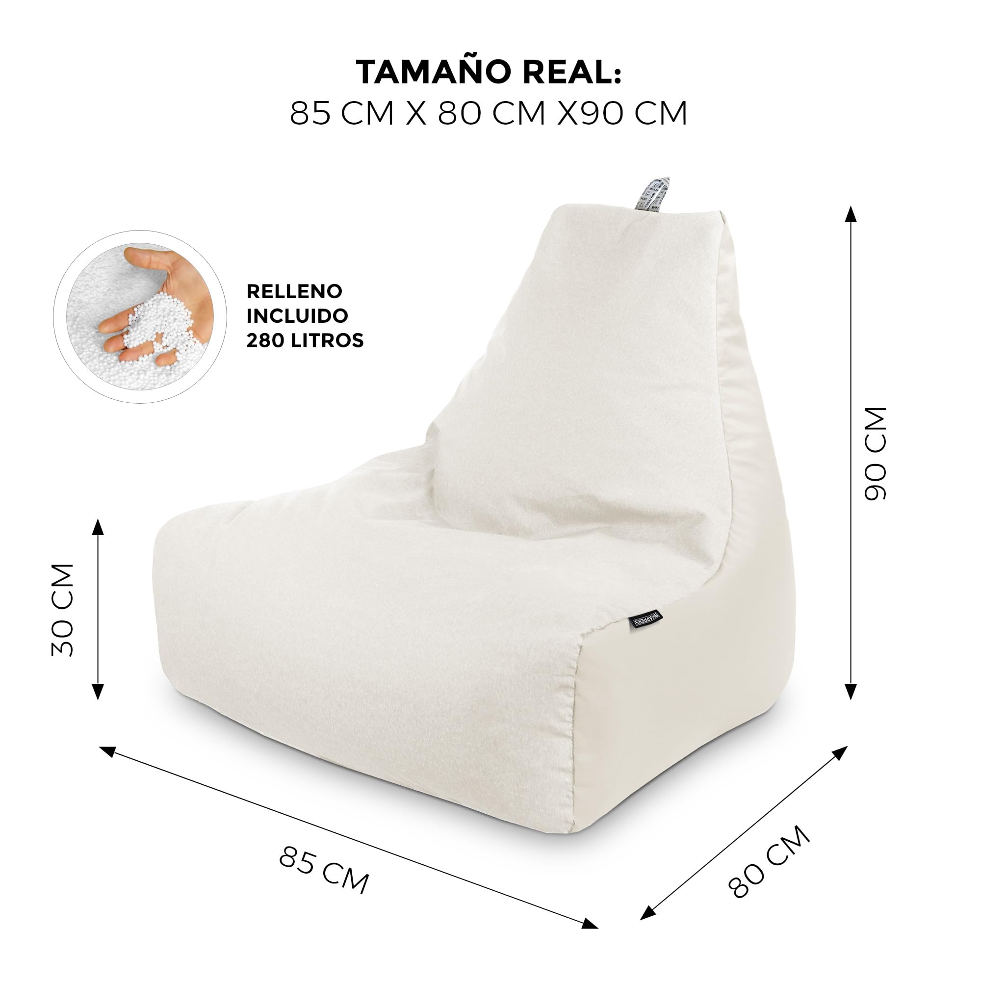 HAPPERS Puff Sillón Naylim Mate con Relleno Incluido para Exterior e Interior Transpirable y Resistente| Asiento Relax Ergonómico para Terraza, Jardín y Salón | 85x80x90 cm Crudo