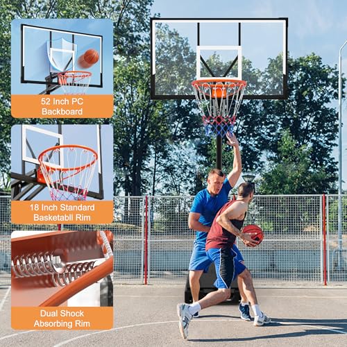 Image of PIZZELLO Basketball Hoop Outdoor 44 /52 Inch Shatterproof PC Backboard, 4.36-10FT Stepless Adjustable Height, Portable Basketball Hoop for Kids /Teens /Adults in Backyard, Driveway and Indoor