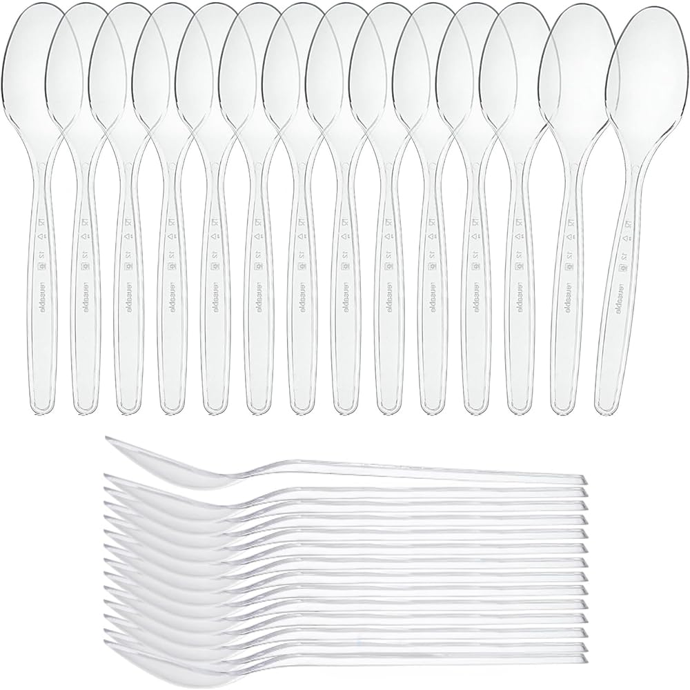 Zopper 100 x Premium Re-usable Plastic Spoons Durable Heavy Duty Clear Plastic Cutlery Reusable Ideal for Weddings, Events, Parties, Dinning, Picnics, Office Use