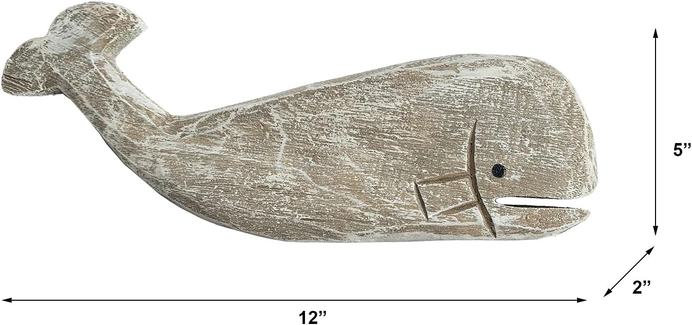 Rustic Wooden Carved Whale Tabletop Statue, Decorative Whale Figurine Carving Sculpture - Nautical Ocean Beach Coastal Themed Home Decor - 12''L - Image 4