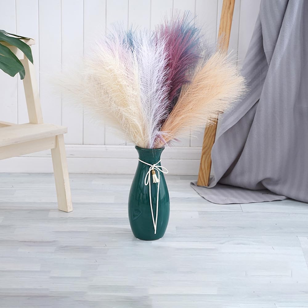 48 Stück Künstliche Pampasgras Deko, Künstliche Trockenblumenstrauß Simulation Pampasgrasdekoration Kunstpflanze Schilfgrasstrauß Pampasgras für Hochzeit Tischdeko Garten Haus Büro Boho Deko,Navy blau