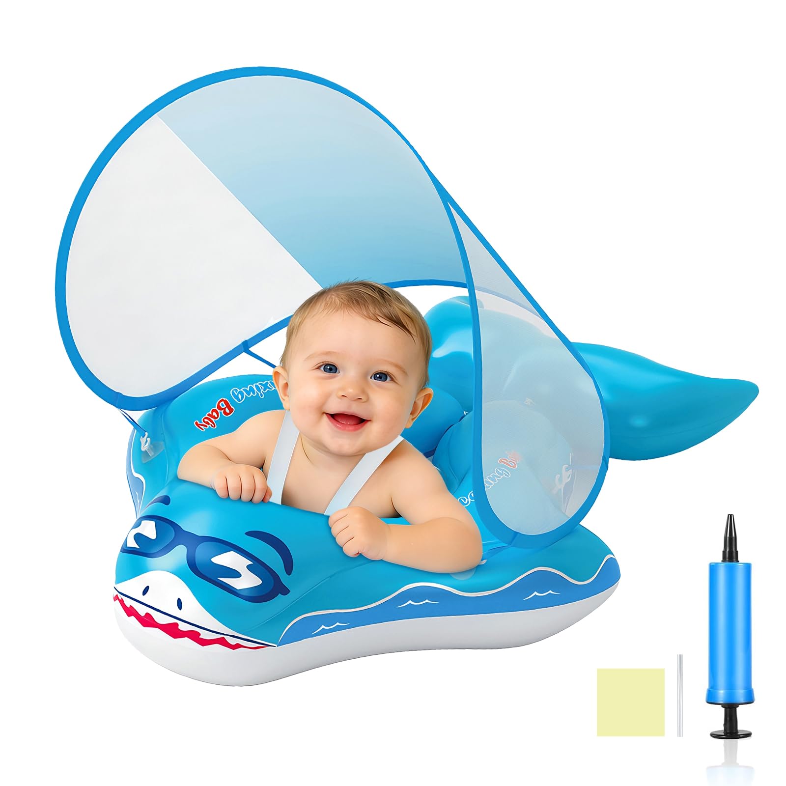 Qingning Flotador Bebe con Sombrilla Desmontable, Flotador de Piscina Hinchable con Asiento para Bebés 3-36 Meses, Flotador Infantil con Toldo para Piscina, Baby Pool Swimming Float