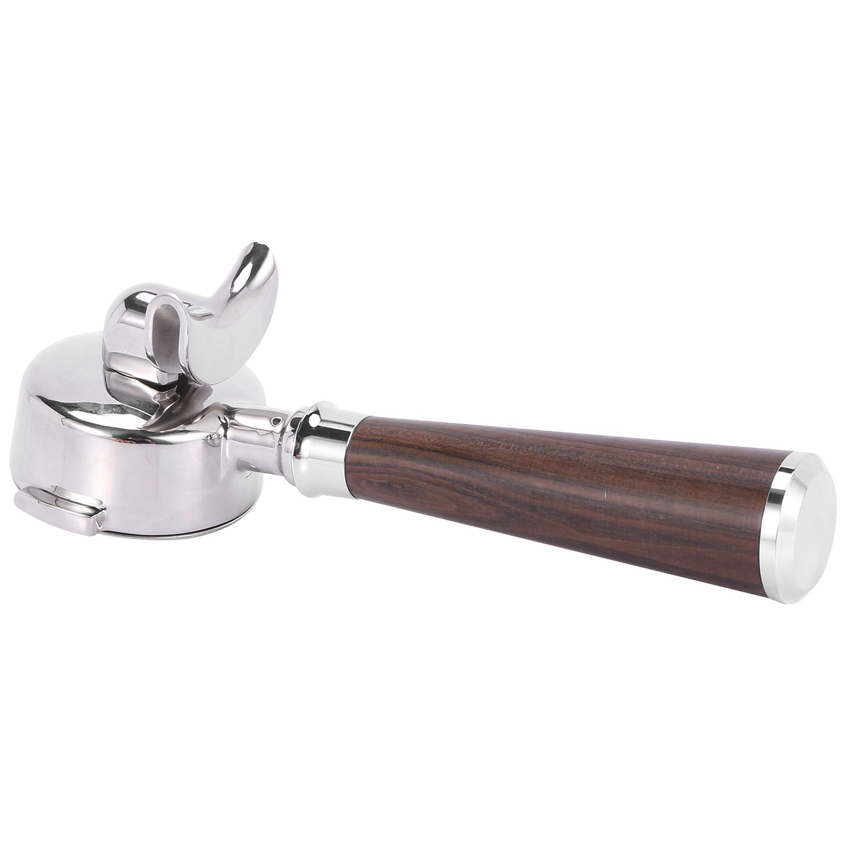 Porte-Filtre sans Fond 58Mm Deux Bouches 304 en Acier Inoxydable PoignéE en Bois Accessoire de Machine à